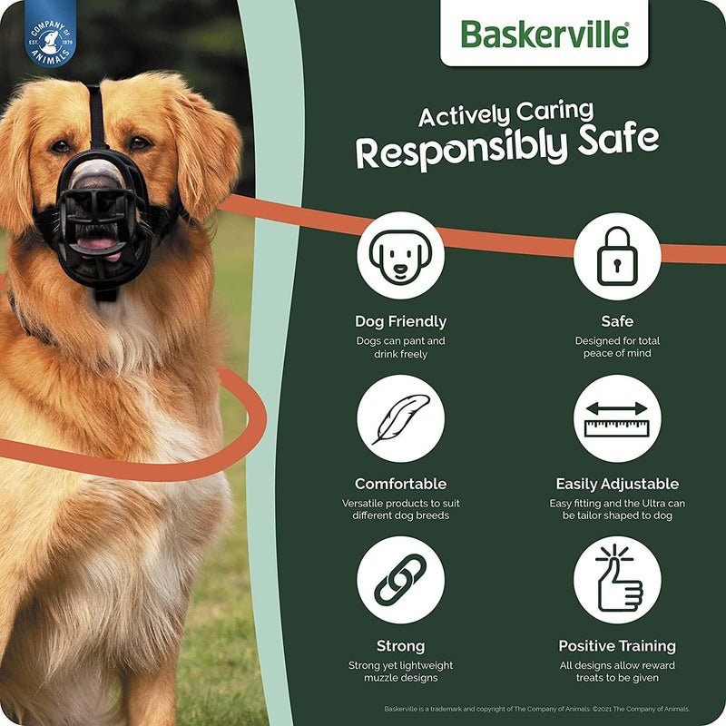 Baskerville Dog Ultra Muzzle Safe & Comfortable Soft Plastic Black Sizes 1 - 6