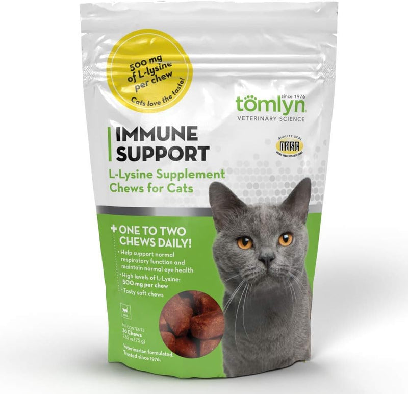 Tomyln Immune Support L-Lysine Supplement Chews for Cats, 30 ct