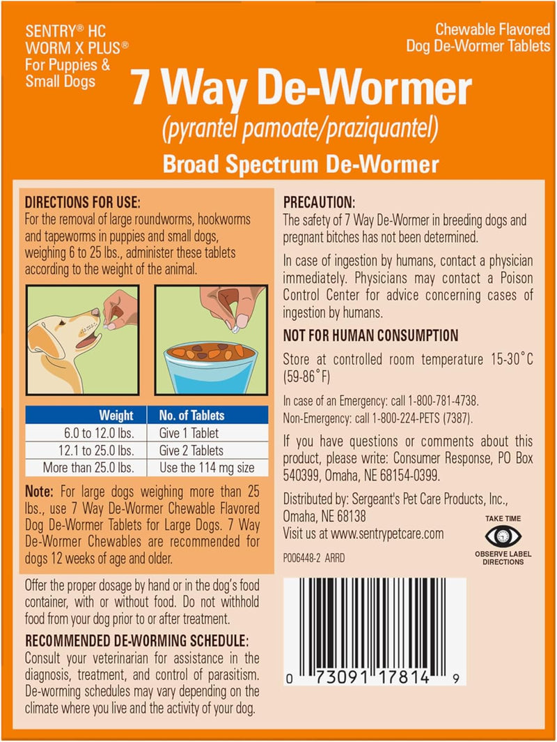 Sentry Care HC Worm X Plus 7 Way De-Wormer for Puppies and Small Dogs, 6-25 lbs