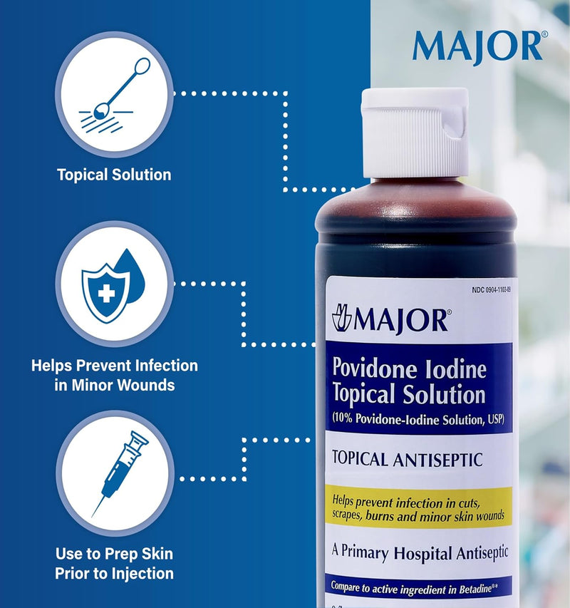 Major 10% Povidone-Iodine Liquid Topical Solution 8 Fl. Oz.