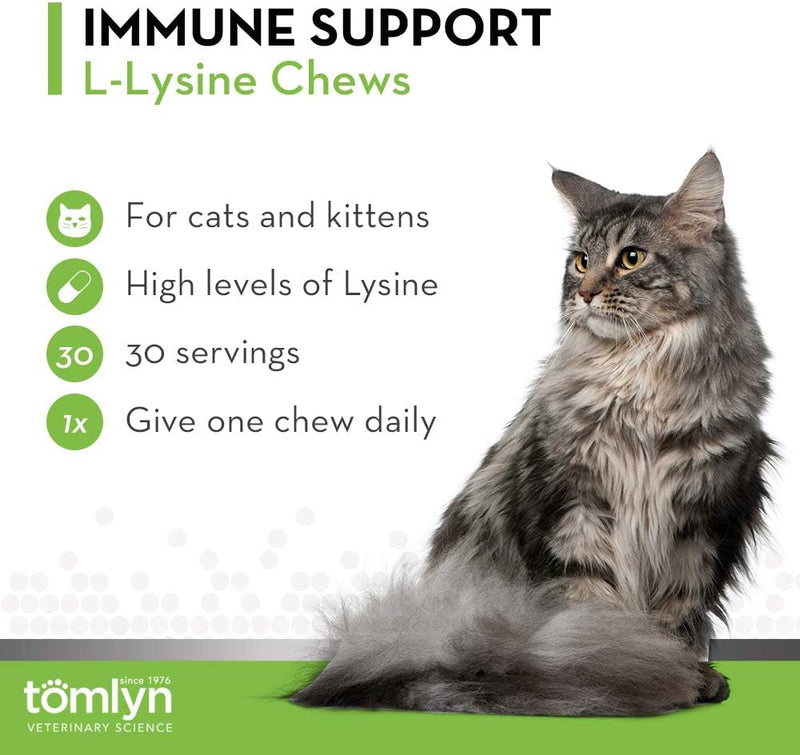 Tomyln Immune Support L-Lysine Supplement Chews for Cats, 30 ct