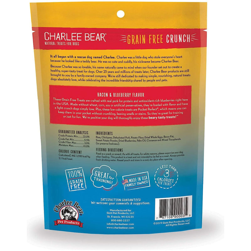 Charlee Bear Grain Free Crunch Dog Treats, Bacon & Blueberry Flavor 8 oz.