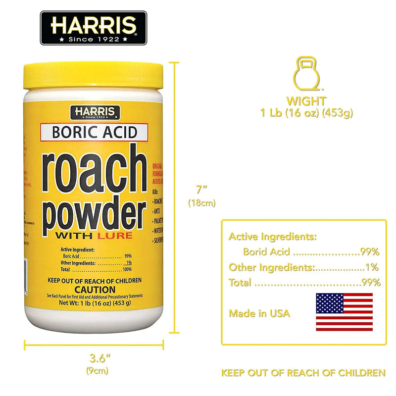 HARRIS Boric Acid Roach Killer Powder with Lure 16 oz. Harris