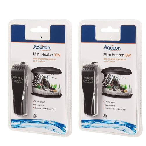 Aqueon Mini Fish Tank Heater 10 Watts Black, 2-Pack