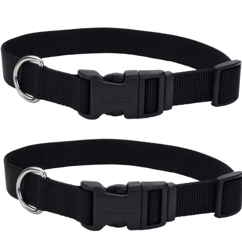 Coastal Pet 1-Inch Nylon Adjustable Dog Collar Large, Black 2-Pack