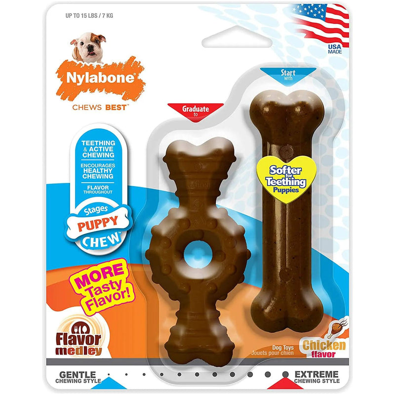 Nylabone Puppy Chew Textured Ring & Bone, X-Small/Petite 2-Pack Nylabone