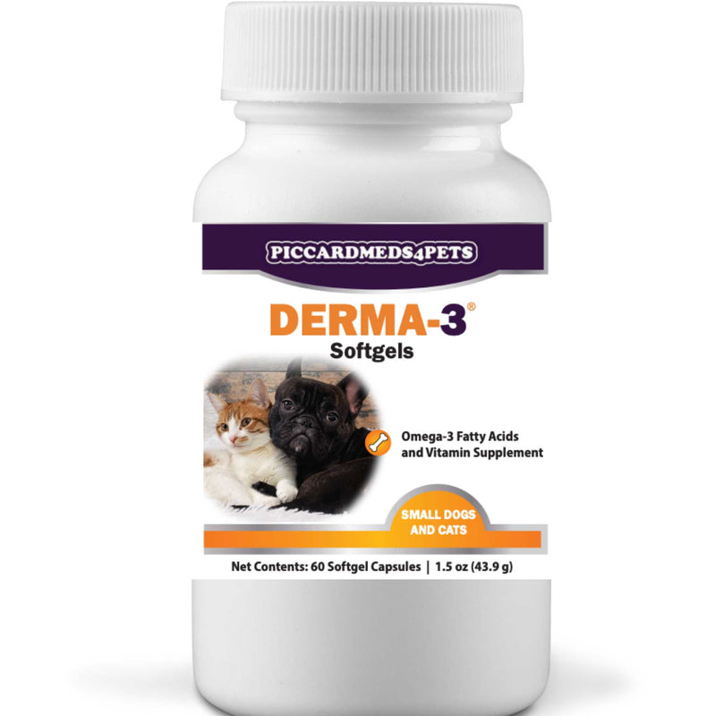 PiccardMeds4Pets Derma-3 Omega-3 & Vitamin Supplements SM 60 Caps Piccard Meds 4 Pets