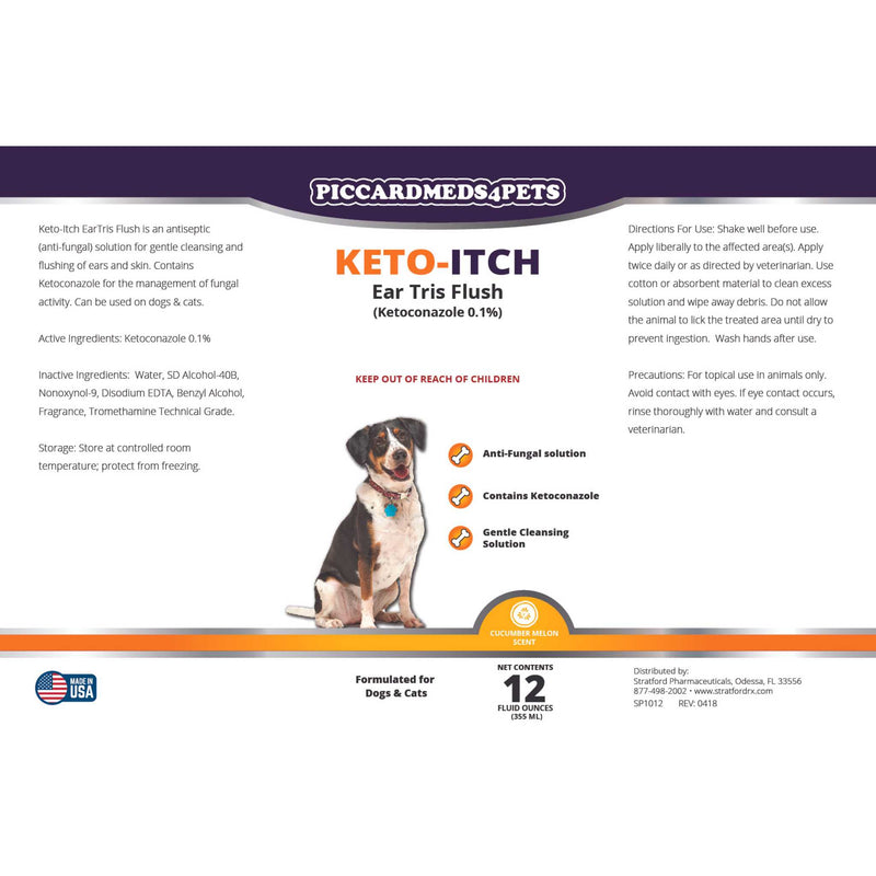 Piccardmedspets Keto-Itch Anti-Fungal Ear Flush Keto 1% 12oz Piccard Meds 4 Pets