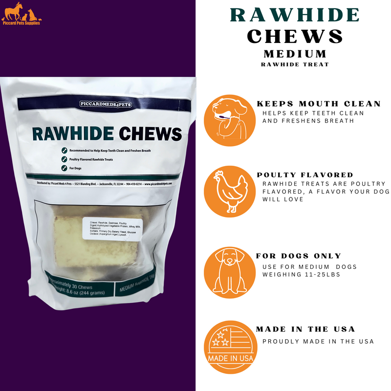 Piccardmeds4pets Rawhide Dental Chews for Med Dogs 11lbs-25lbs.