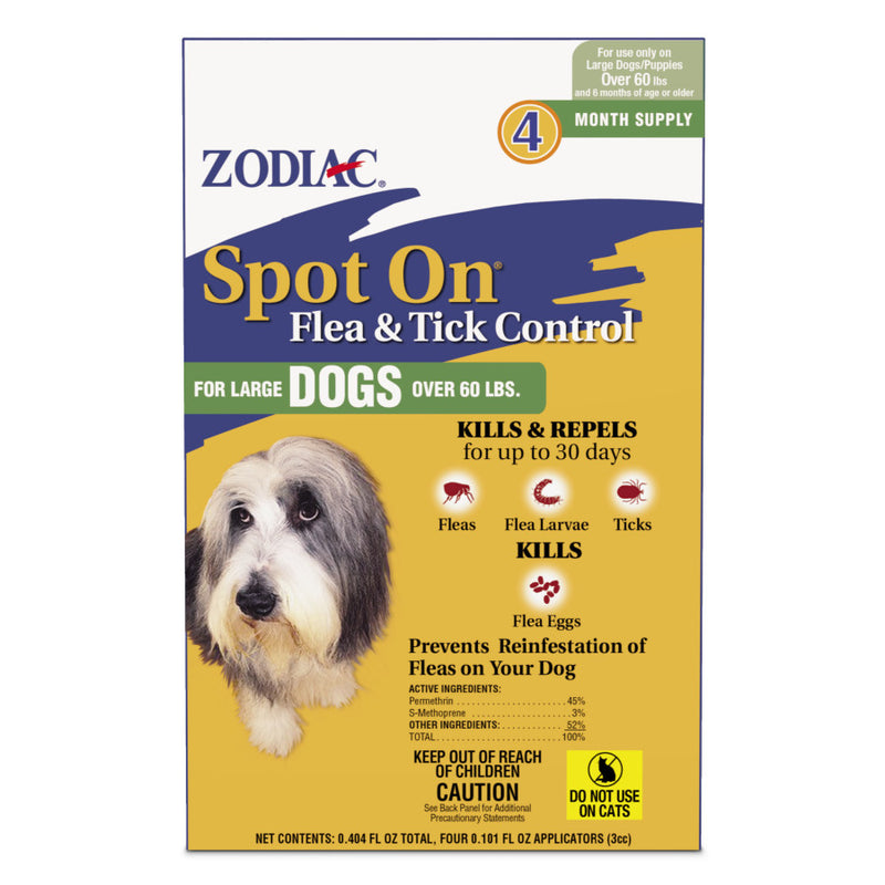 Zodiac Spot On Flea & Tick Control for Large Dogs Over 60lbs 4ct