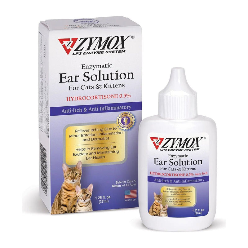 Zymox Enzymatic Ear Solution With 0.5% Hydrocortisone for Cats and Kittens 1.25 Oz. ZYMOX