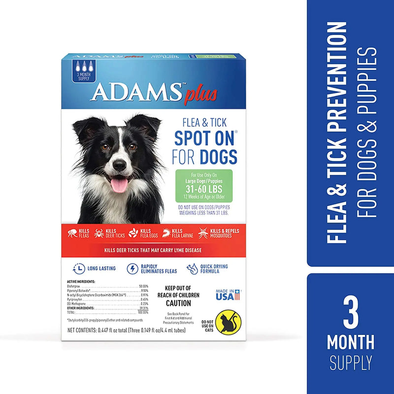 Adams Plus Flea and Tick Spot On for Large Dogs 31-60 lbs. Adams