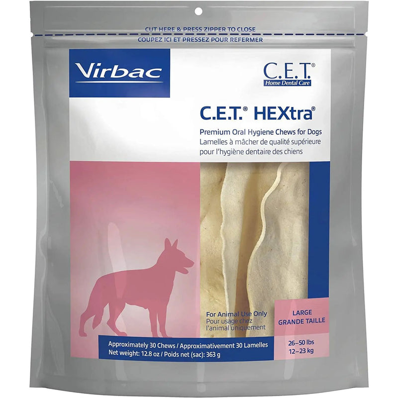 CET Premium Enzymatic Hextra Oral Hygiene Rawhide Chews for Dogs Virbac