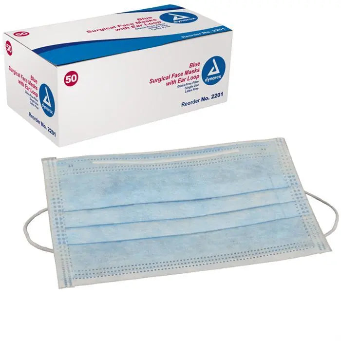 Dynarex Blue Pleated Procedure Face Mask With Earloops 50CT 2-Ply Dynarex