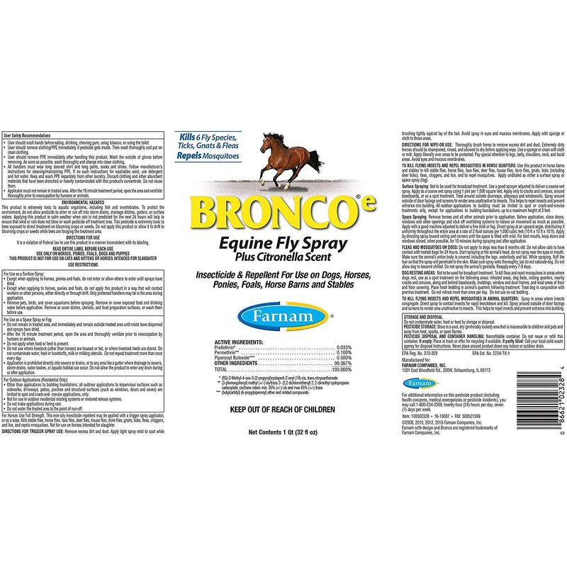 Farnam Bronco Equine Fly Spray Plus Citronella Repellent 32 oz. Farnam